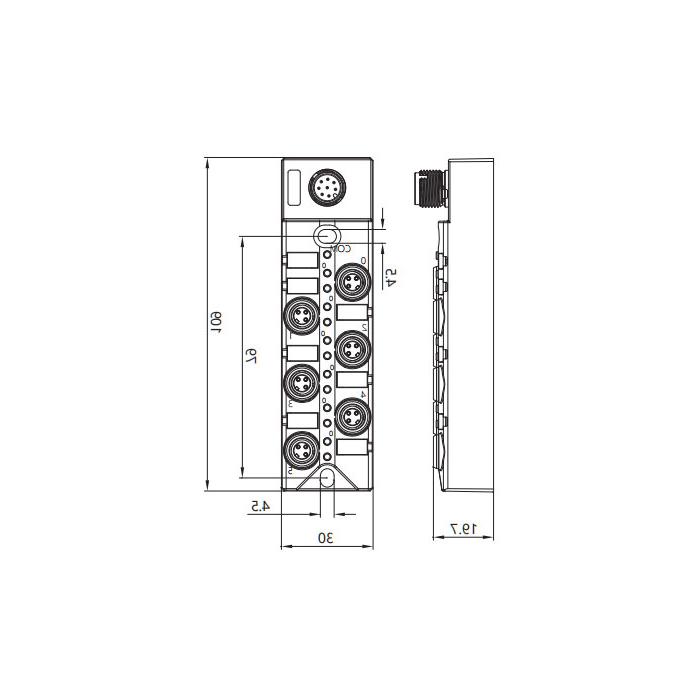 M8 junction box, NPN, 6-port split, LED, M12 integrated interface dock, 23N6S1