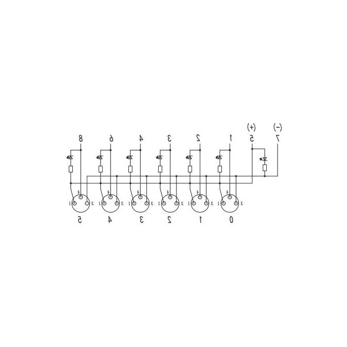 M8 junction box, NPN, 6-port split, LED, M12 integrated interface dock, 23N6S1