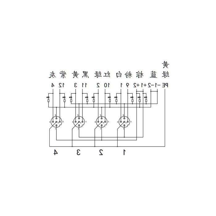 M12 junction box, dual channel, PNP, 4-port split, LED, PCB terminal, 24P40G