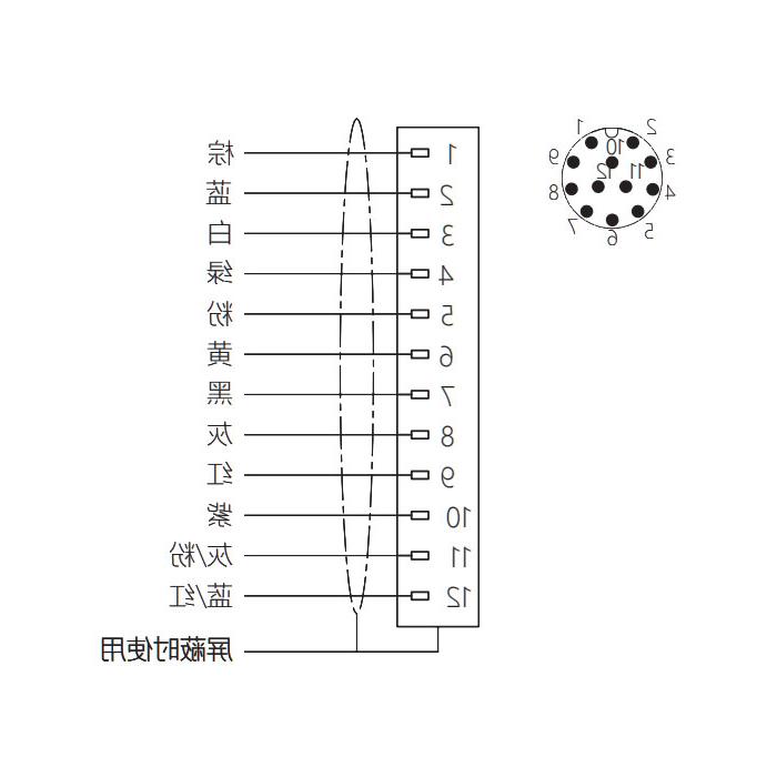 M12 12Pin, straight male head, flange socket, board rear mounting, suitable for PCB mounting, 64SC81P