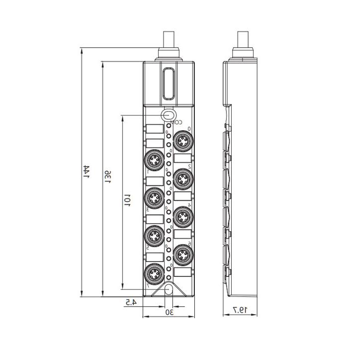 M8 junction box, dual channel, PNP, 8-port integrated, LED, PUR flexible cable, black sheath, 23P841-XXX