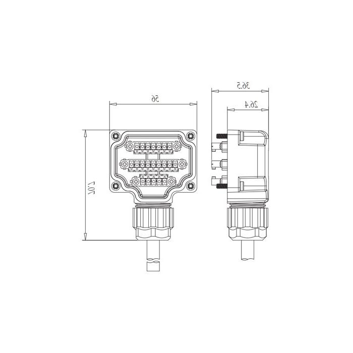 For M12 junction box (base), 8-way, dual-channel, non-flexible cable with top cover and PVC, grey sheathing, 24T0N3-XXX