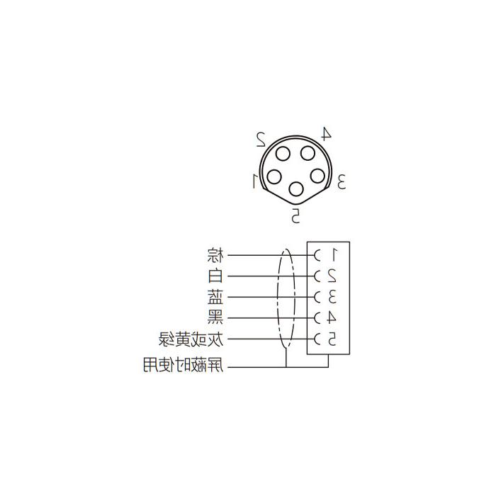 M8 5Pin, straight female, single-end precast PVC non-flexible cable, shielded, gray sheathed, 63S707-XXX