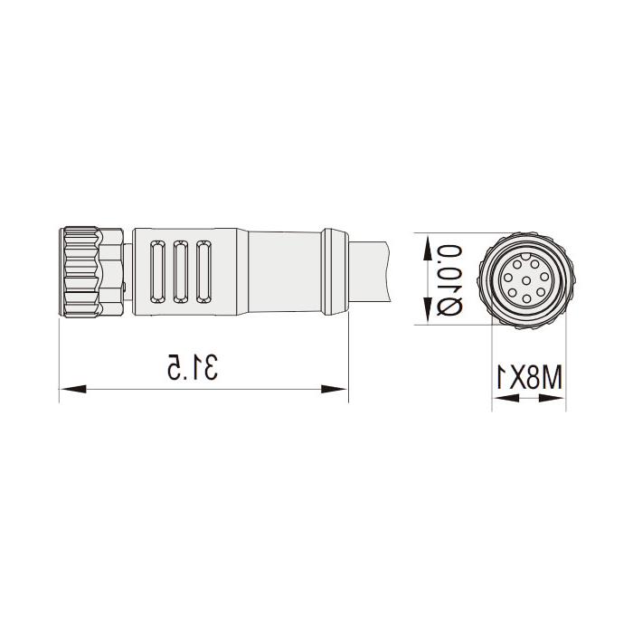 M8 8Pin, straight female, single-end precast PVC non-flexible cable, shielded, gray sheathing, 63S743-XXX