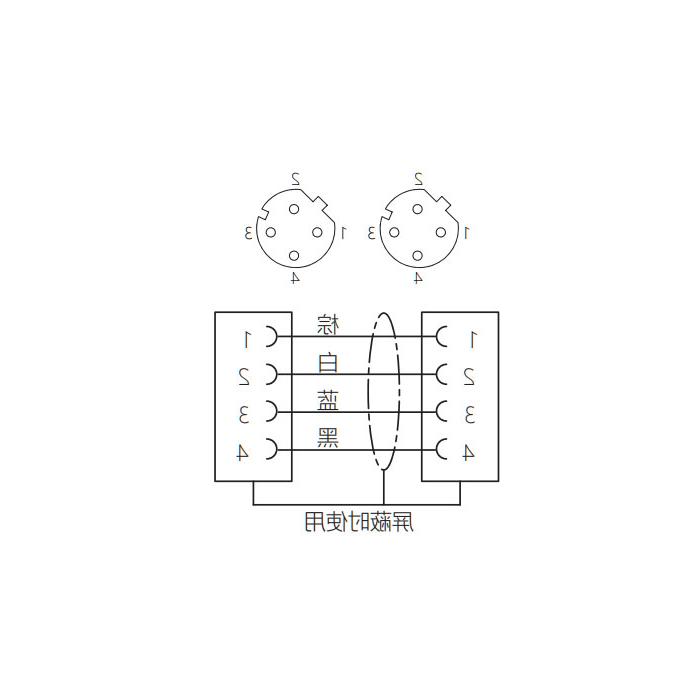 M12 4-PIN D-coded, female head straight turn female head straight, double end pre-cast PVC non-flexible cable, with shielding, gray sheathing, 64DD67-XXX