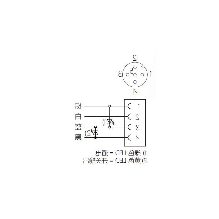 M12 4Pin female 90°, LED light, IP 69K-ECOLAB, food grade, single-end precast PUR flexible cable, black sheathed, 64E061-XXX