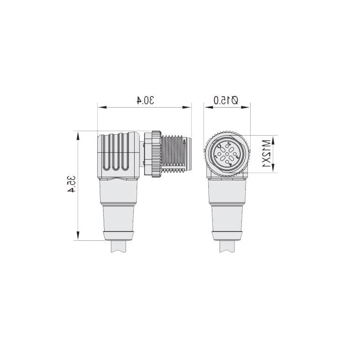 M12 5Pin, male head 90°, single-end precast cable, welding slag resistant PUR material, orange jacket, 64T563-XXX